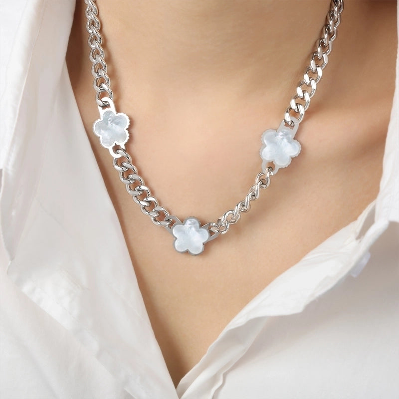 Casual Minimalist Flower Titanium Steel Acrylic Turquoise Shell 18K Gold Plated Plating Inlay Bracelets Necklace