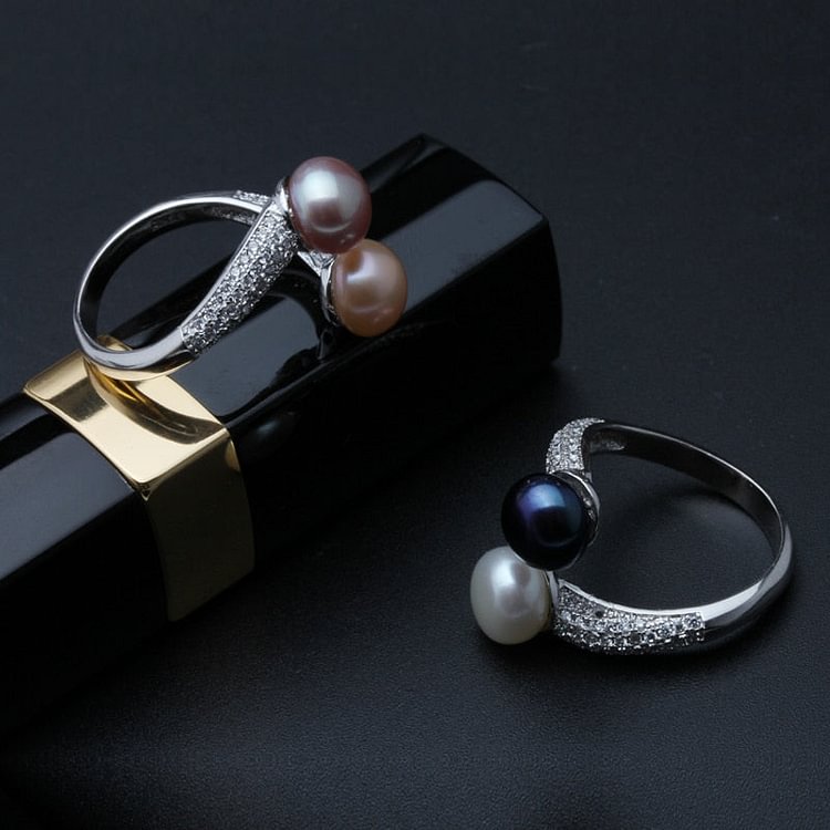 YOY-925 Sterling Silver Double Pearl Rings
