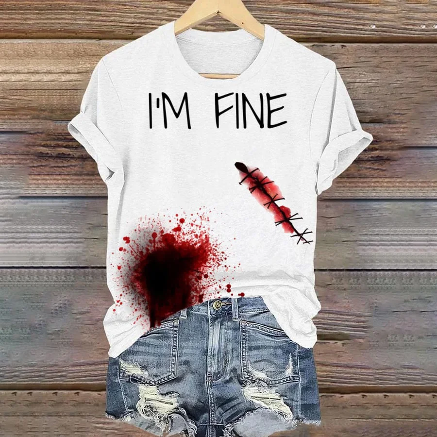 Women's Halloween Im Fine Printed Casual T-Shirt