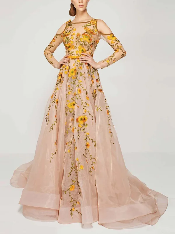 Round Neck Off Shoulder Printed Maxi Dress
