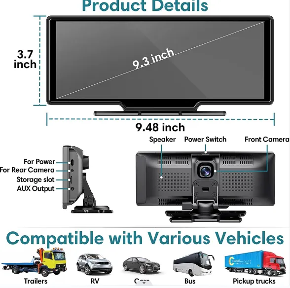 WIRELESS 10INCH CARPLAY DASHCAM + FREE REAR VIEW CAMERA