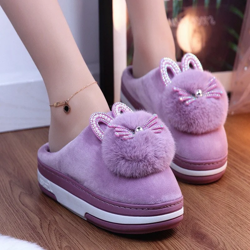 Winter Women Slippers Shoes Home Cute Thick Bottom Cat Warm Plush Ladies Shoe Fashion Flat Platform Female Casual Shoes 2021 New