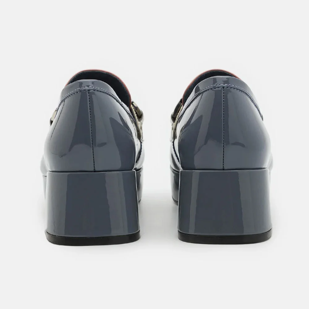 Multicolor Round Toe Chunky Heel Slip On Platform Women's Loafers