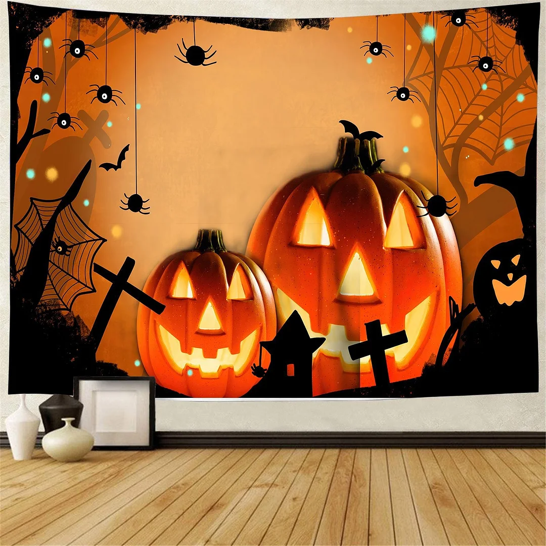 Halloween Pumpkin Lamp Wall Hanging Tapestry Bohemia Hippie Magic Castle Ghost Wall Blanket Decor Horrible Devil Bedspread Mat