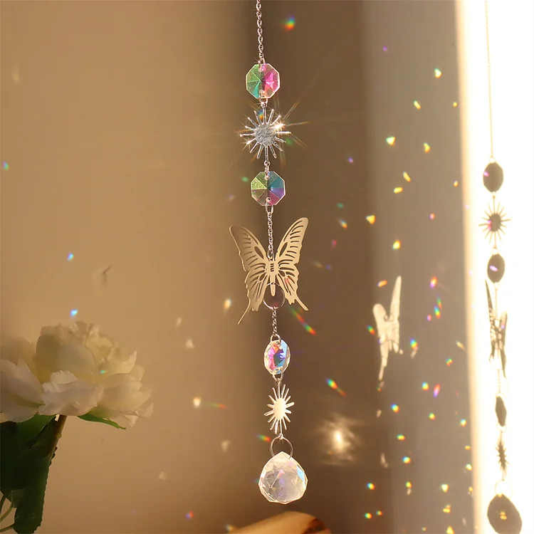 Wind Chime Crystal Light Catcher Ornaments Prisms Home Decor (Butterfly 2)