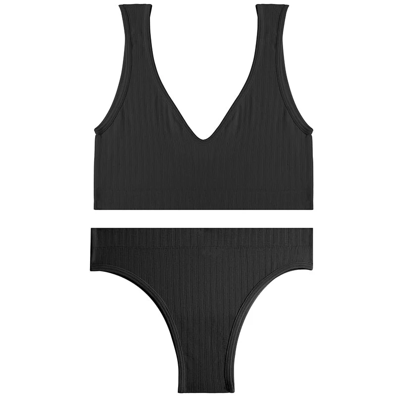 Sexy Women Seamless Lingerie Tops Thong Panty Set U-shaped Back Fitness Bralette Push Up Sports Bra Suit Femme Underwear Girls