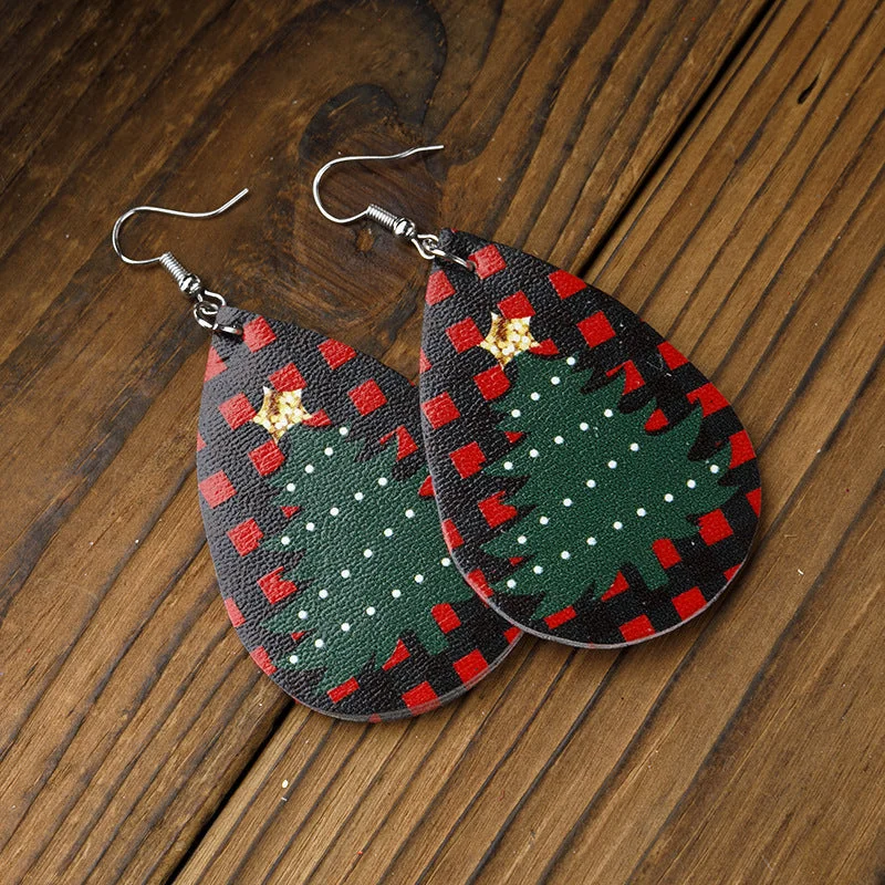 Christmas Tree Leather Earrings