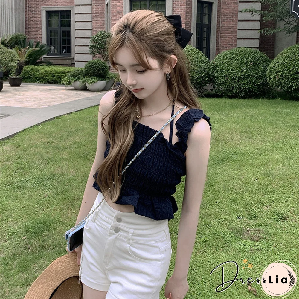 Camisole Women Folds Solid Breathable Summer Sleeveless Cropped Tank Tops Basic Sweet Ulzzang Stylish Hot Sale Mujer Chic Camis