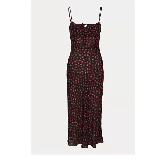 Spaghetti Dress Sleeveless Strap Floral / Print Midi Mini Slim-Fit Rose