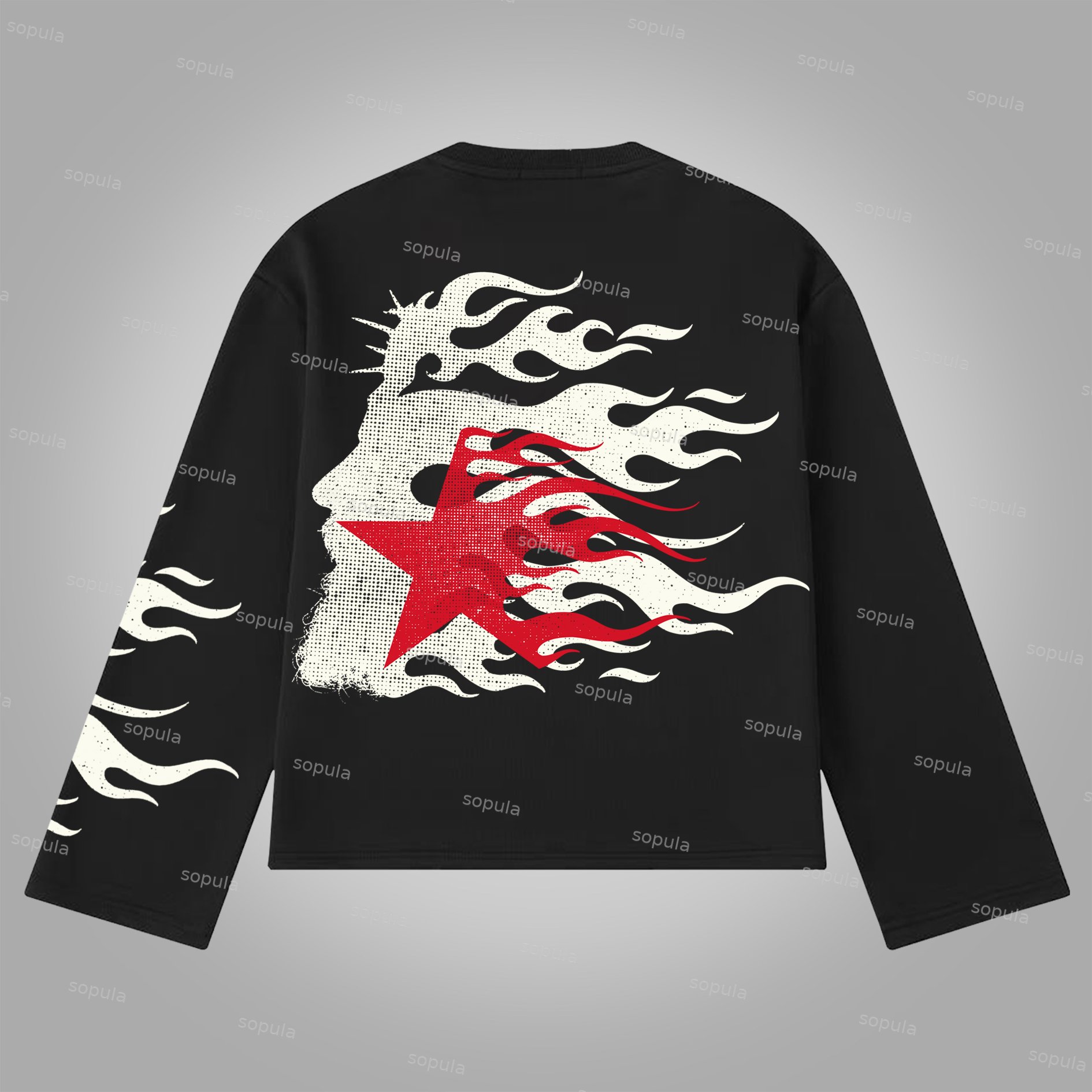 Sopula Flame Jesus Silhouette Network Vintage Graphics Cotton Long Sleeve T-Shirt - SOPULA