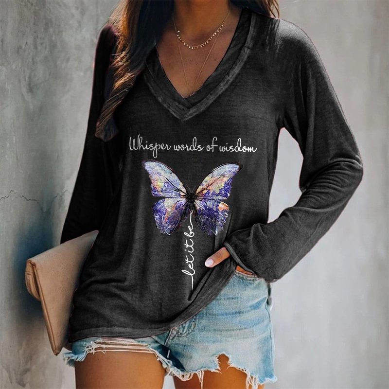 Whisper Words Of Wisdom Printed Butterfly T-shirt
