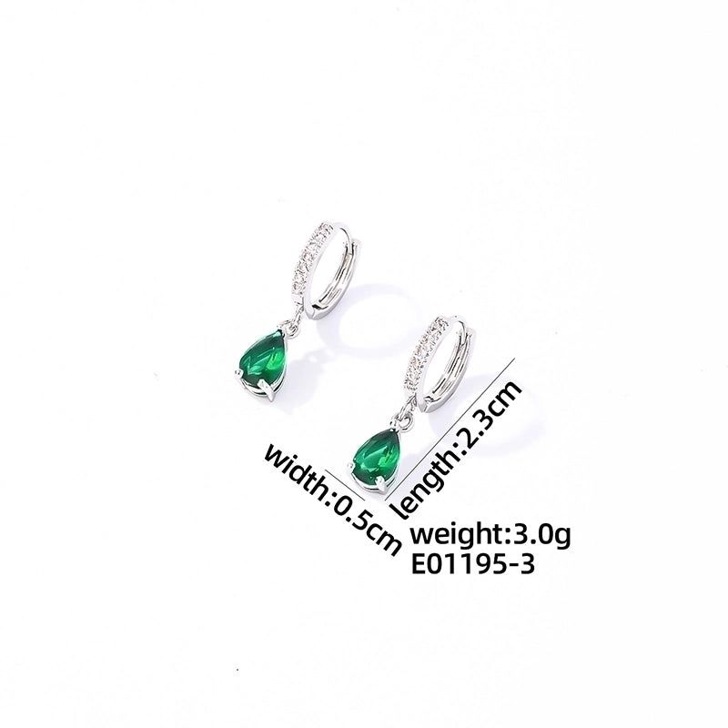 1 Pair Casual Basic Sweet Round Water Droplets Plating Inlay 304 Stainless Steel Zircon Rhodium Plated Drop Earrings