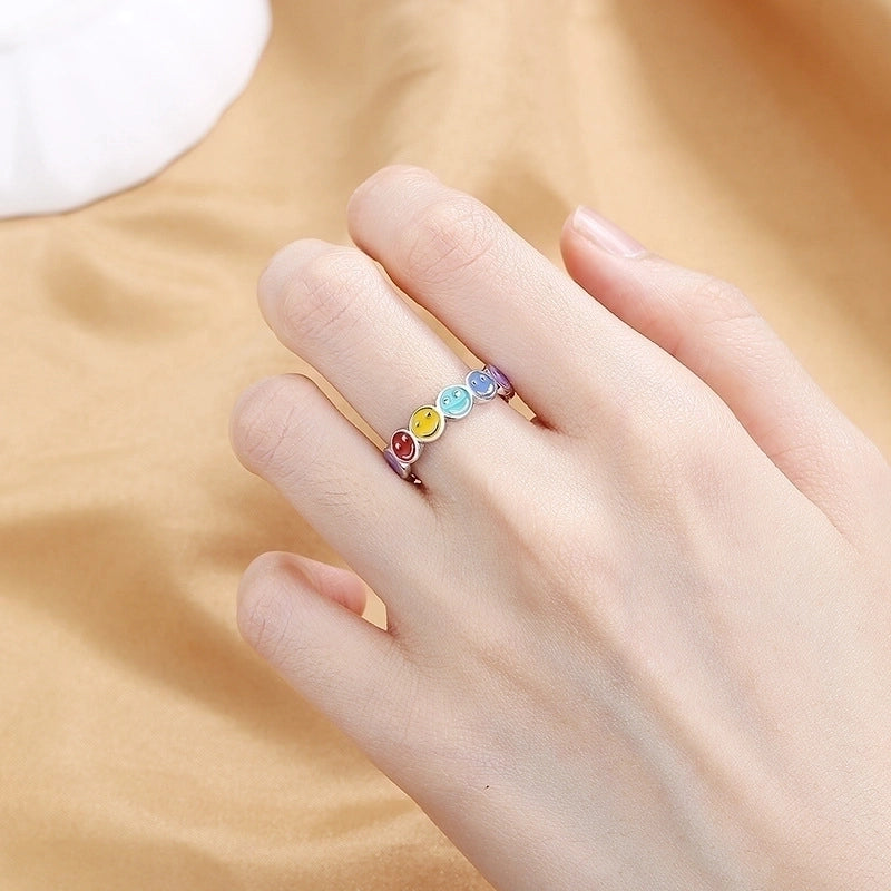 Cute Smile Face Copper Epoxy Open Ring