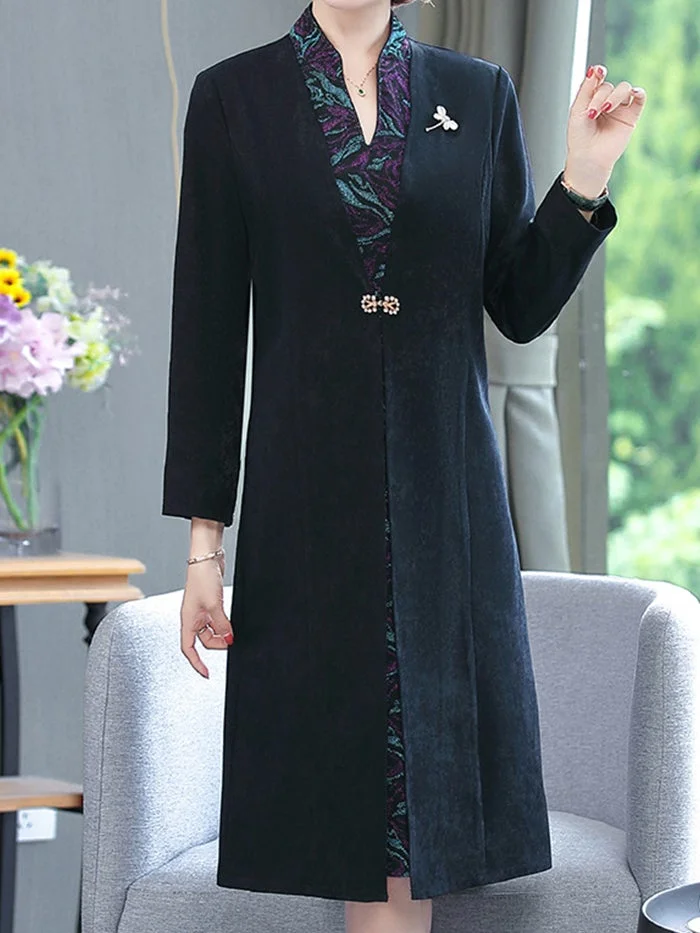 Elegant Long Sleeve Fake Two Piece Dress