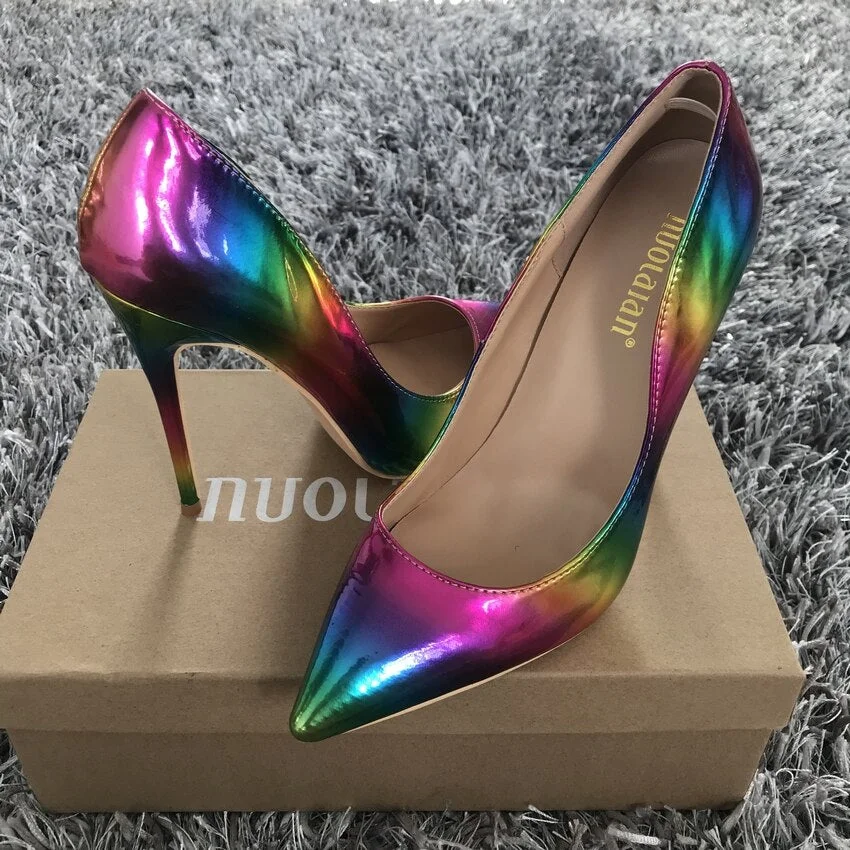 Brand fashion Women Shoes Colorful Rainbow Printed Woman Shoes Sexy Stilettos High Heels 12cm/10cm/8cm Pointed Toe Women Pumps