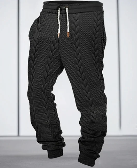 Casual Jacquard Knitted Elastic Waist Drawstring Jogger Pants 