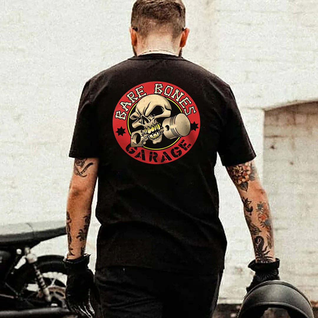 BARE BONES GARAGE Skull With Piston Print Men's T-shirt