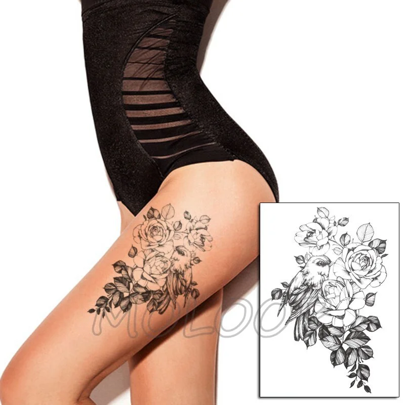 Temporary Tattoo Stickers Sexy Rose Heart-shaped Wreath Fake Tatto Waterproof Tatoo Back Leg Arm Belly Big Size for Women Girl