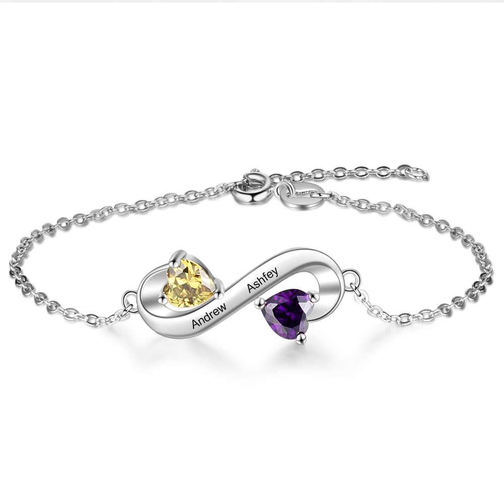 Personalisiertes Armband mit 2 Namen und 2 Geburtssteinen n2-b2 Kettenmachen