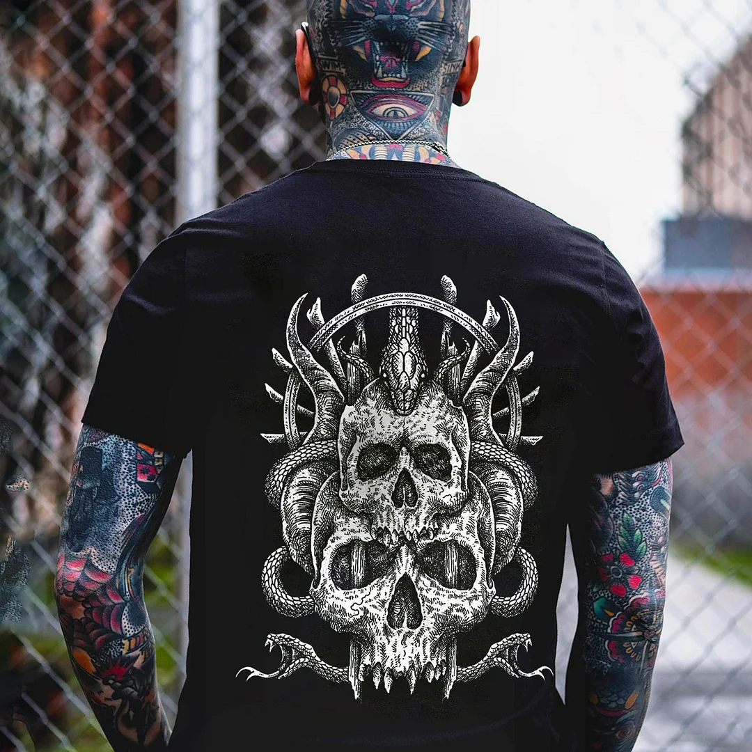 Snake King Skeleton Printed Men's T-shirt -  