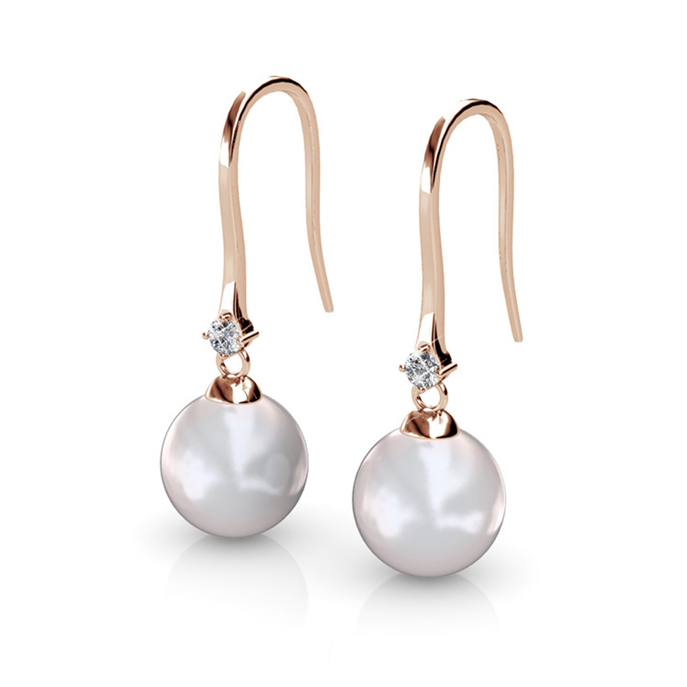 MIKAMU 18K Gold Plated Austria Crystal Cardioid Sparkle Pearl Dangle Earrings for Women Drop Earrings bowknot Pearl Earrings for Women