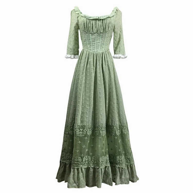 Fairy Tales Aesthetic Vintage Lace Stitching Green Princess Dress QueenFunky