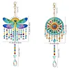 2Pcs Diamond Painting Acrylic Double Sided Dragonflies and Dreamcatchers Wind Chime Suncatcher with Crystal Hanging Pendant