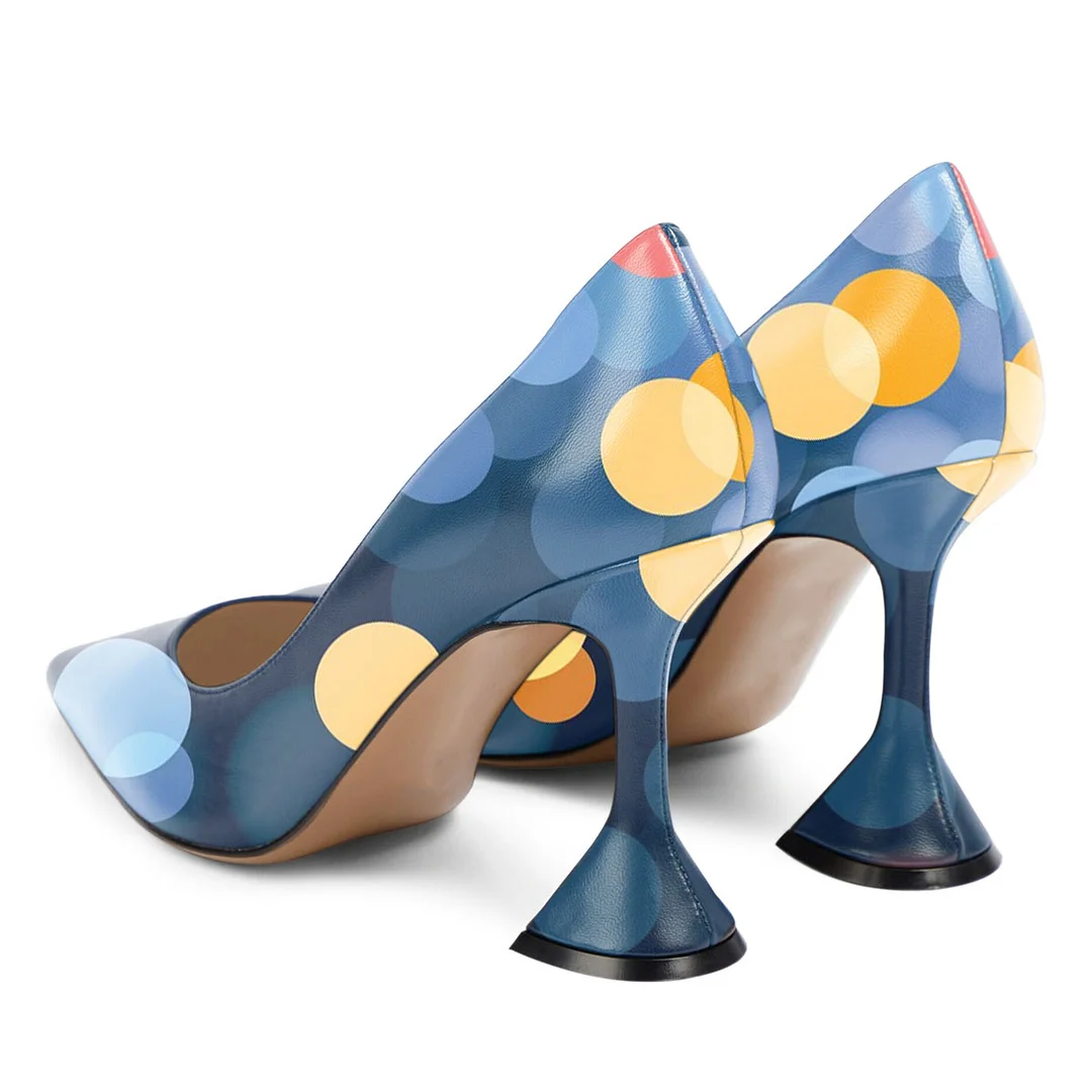 Elegant Blue Colorful Printed Pointed Toe Vegan Leather Pumps