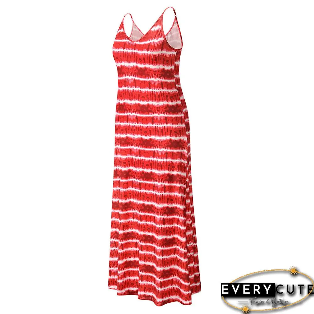 Sleeveless Scoop Neck Striped Loose Long Dress