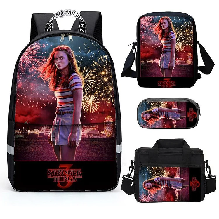 Mayoulove 3D Print Stranger things Backpack Popular Bookbag School Rucksack for Elementary or Middle School Boys and Girls 4-pieces-Mayoulove