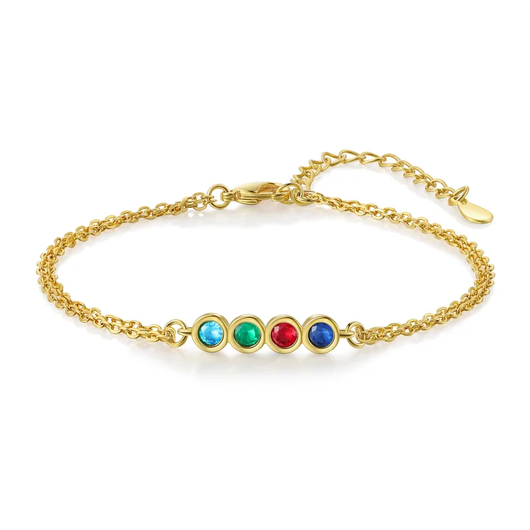 Personalized Bracelet Custom 4 Birthstones Adjustable Bracelet Gifts for Ladies Girls