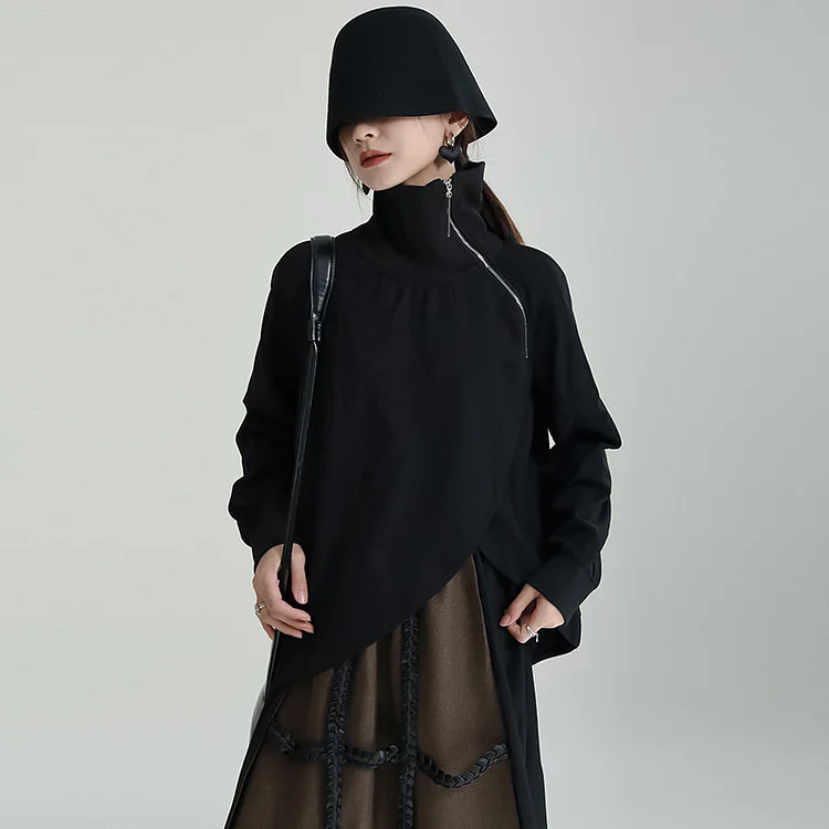 Niche Splicing High Collar Zipper Sweatshirt - yankia