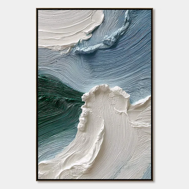 AEGEAN CREST: Heavily Textured Wabi Sabi Abstract Seascape Painting（Canvas painting）