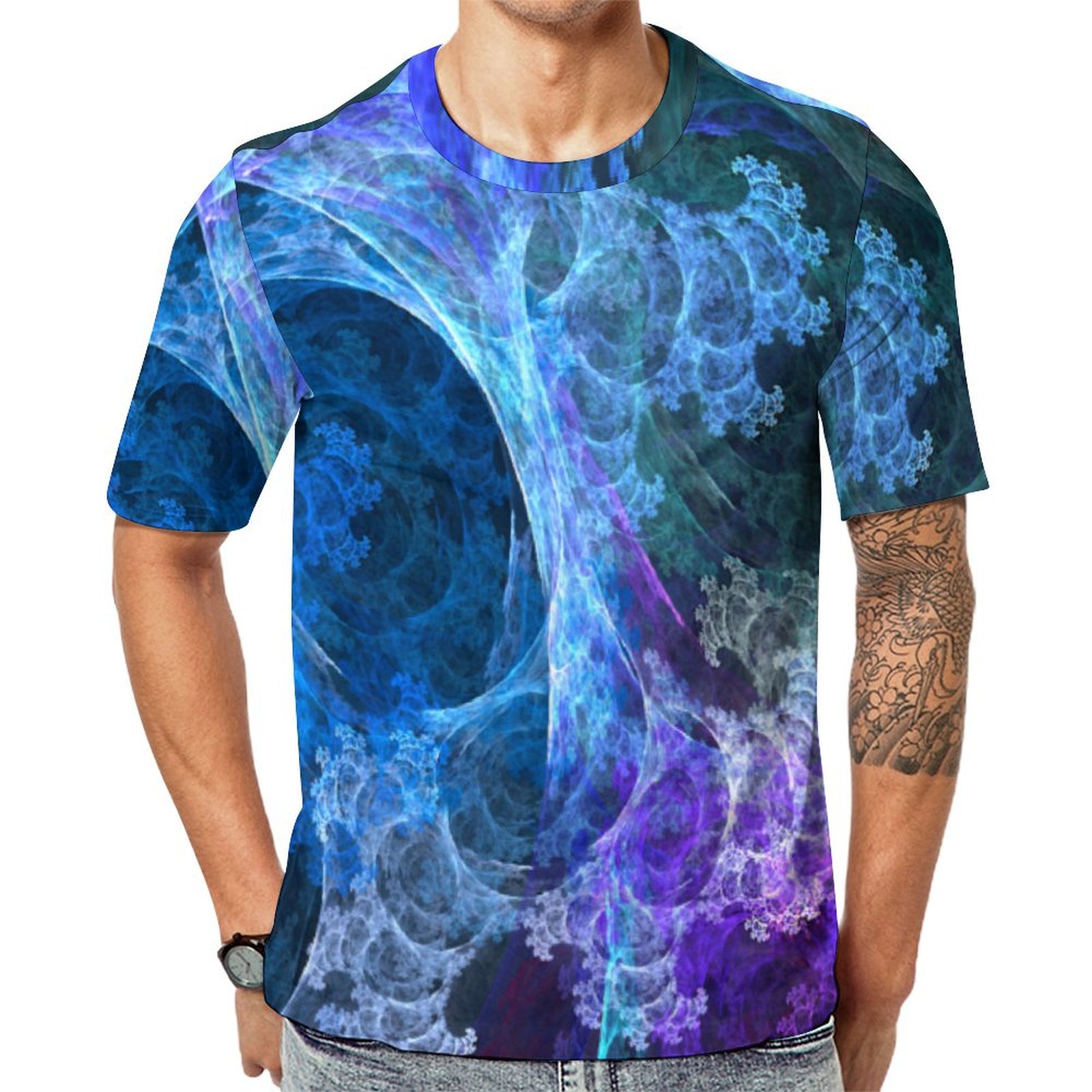 Leggings Blue Purple Abstract Boho Yoga Pants Short Sleeve Print Unisex Tshirt Summer Casual Tees for Men and Women Coolcoshirts