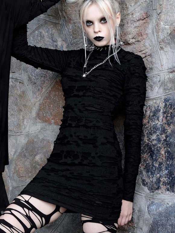 Women's Gothic Dress Black Long Sleeves Polyester Retro Dress Novameme