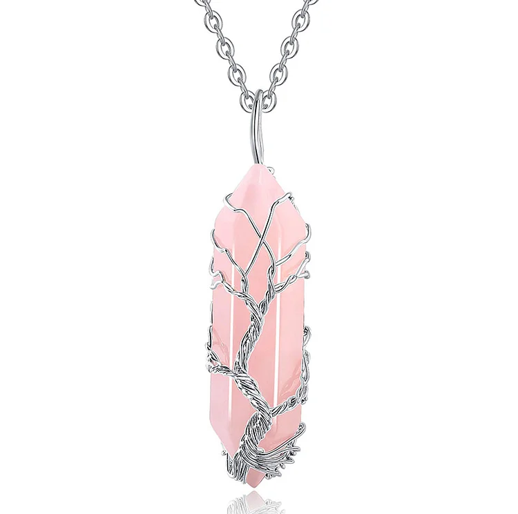 olivenorma tree of life crystal necklace rose quartz