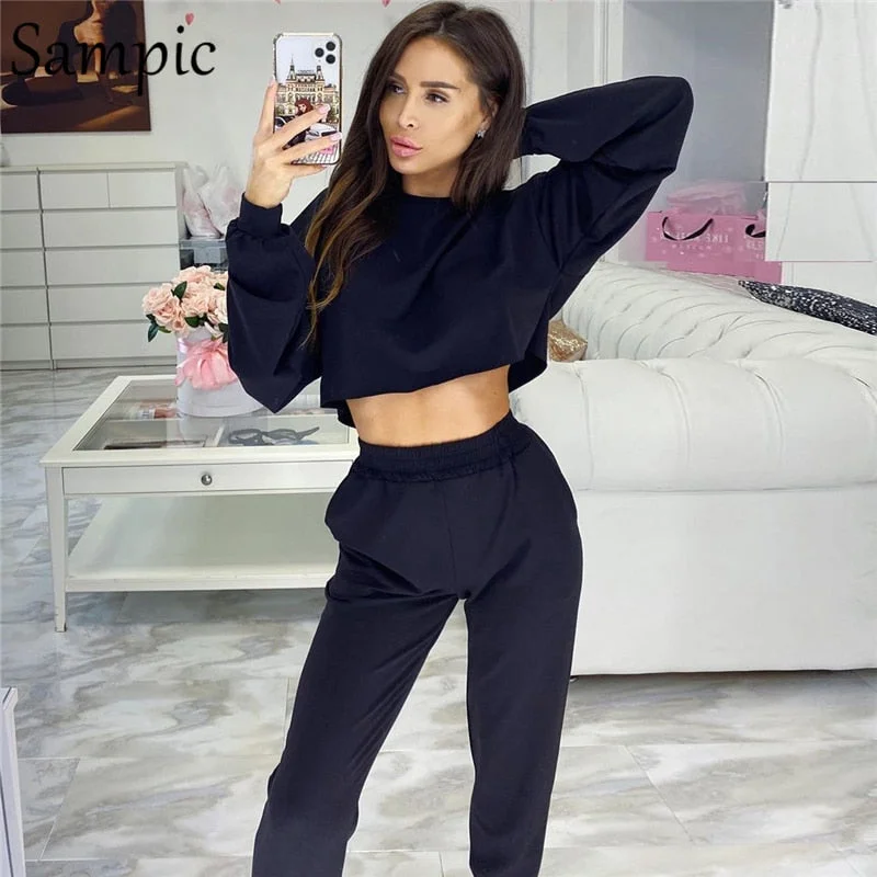 Toloer Autumn 2020 Women Sport Pants Set Casual Tracksuit Long Sleeve Sweatshirt Tops And Loose Pants Two Piece Set Outfits