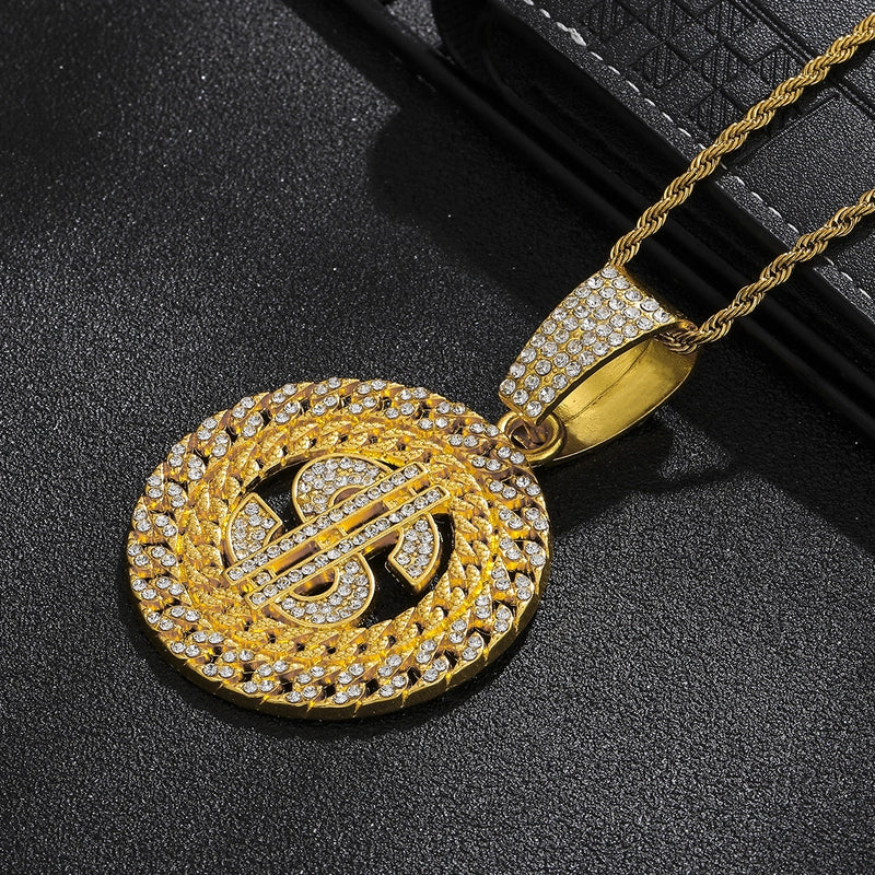 Hip-Hop Dollar Zinc Alloy Plating Hollow Out Inlay Rhinestones Unisex Pendant Necklace Necklace Pendant