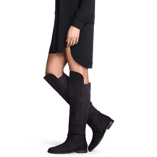 Black Suede Boots Round Toe Fashion Flat Knee High Boots |FSJ Shoes