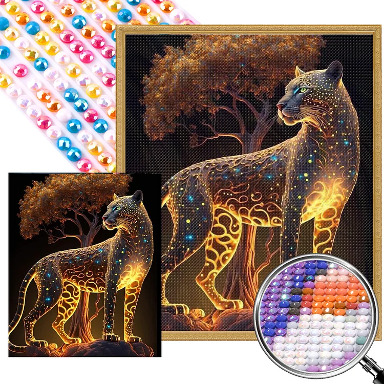 Glowing Leopard 50*60CM (Canvas) AB Round Drill Diamond Painting gbfke