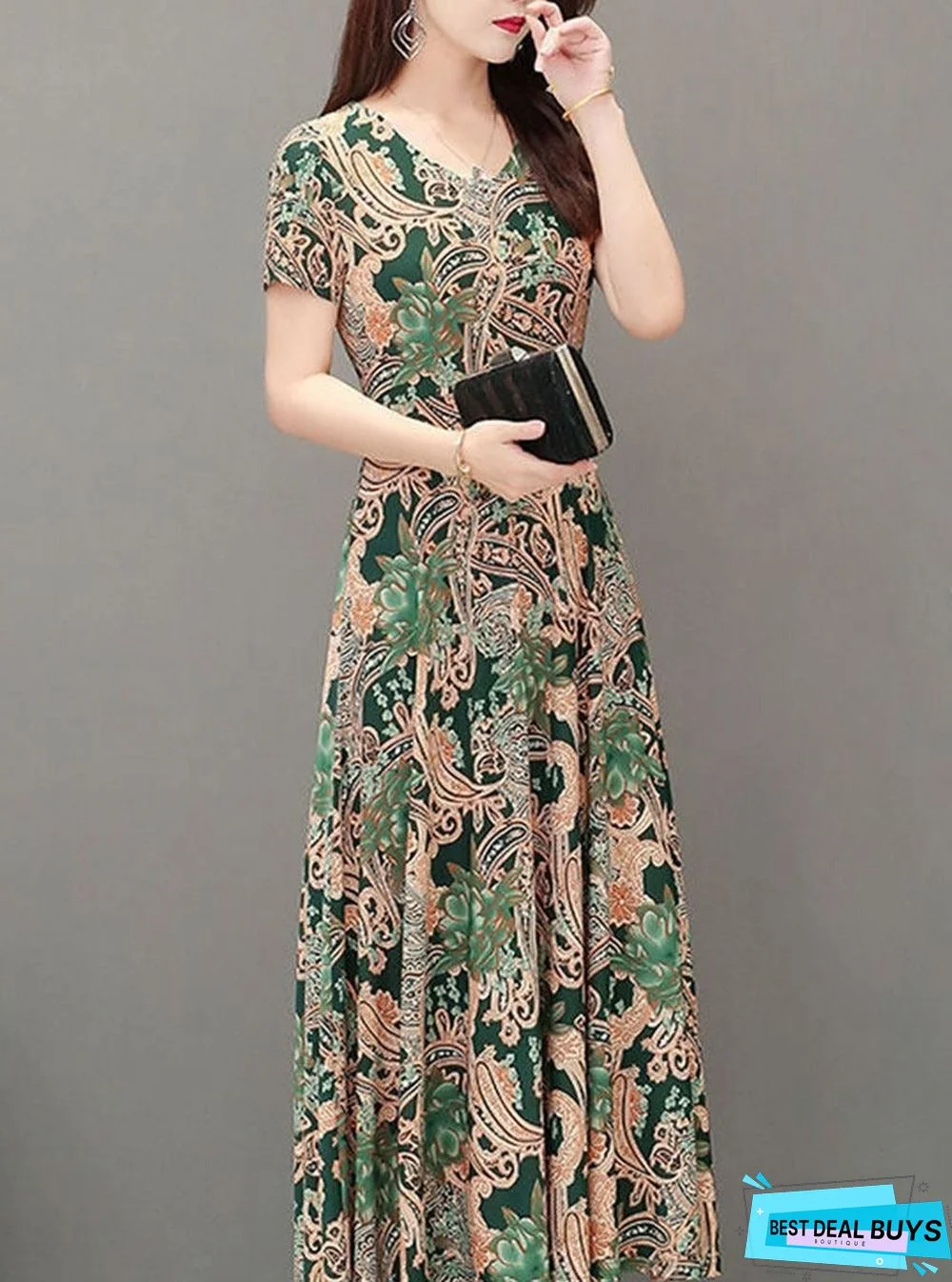 Round Neck Print Skater Dress