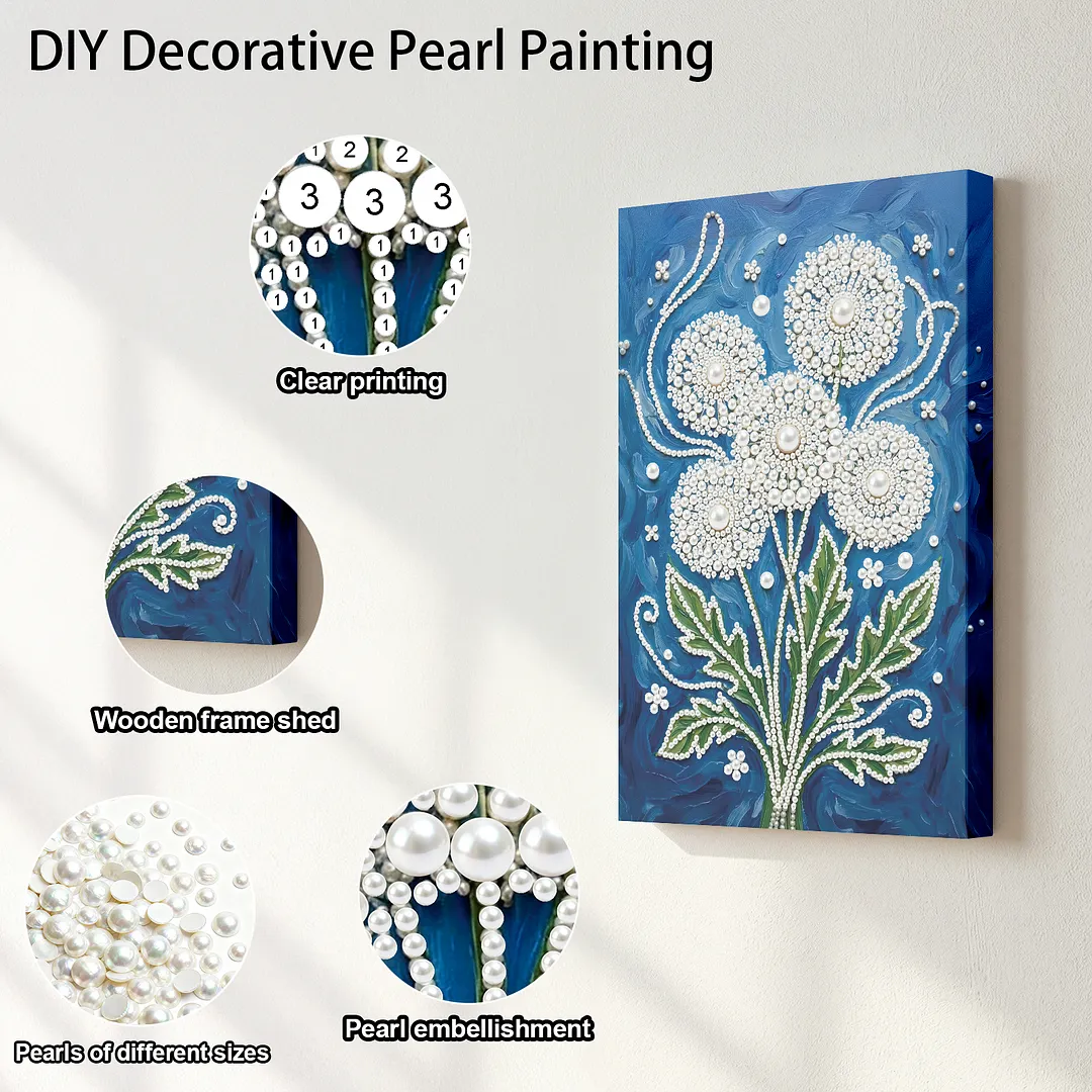 Dandelion Vase DIY Pearl Painting Art Kits With Frame Pearl Gem Paintings Picture Arts Craft 20x30cm for Adults Beginners Home Wall Decor