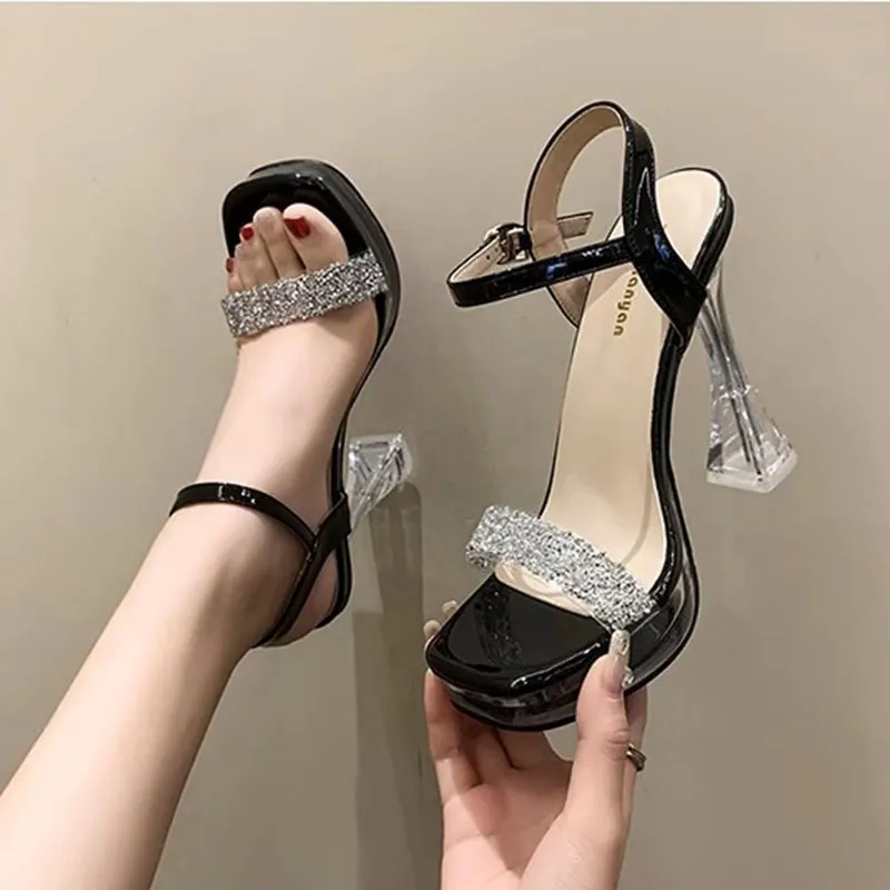 Breakj Breakj Temperament Crystal And Coarse Heel Sandals Women Ultra-High Heel Waterproof Counter Thick-Sing-Le-Soo Model Show Shoes