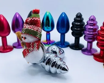 Snowman butt Plug Mature Custom butt plug small or medium smooth or ribbed  silver gold red blue purple black rainbow butt plug