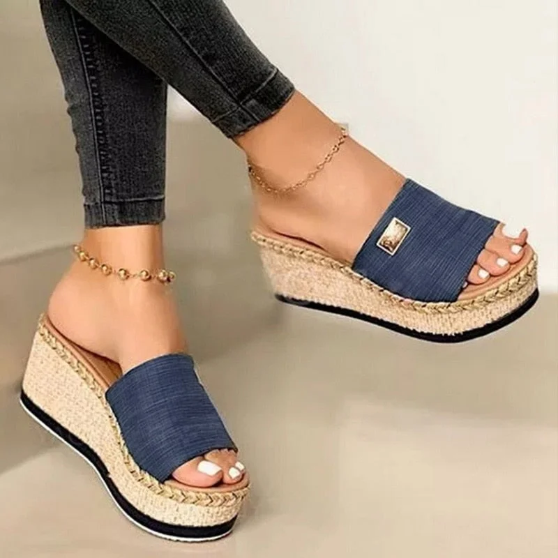 Summer Slippers Women Sandals Plafrom Sandals Ladies Slip-On Flip Flops Shoes Leather Peep Toe Female Sandalias Zapatos Mujer