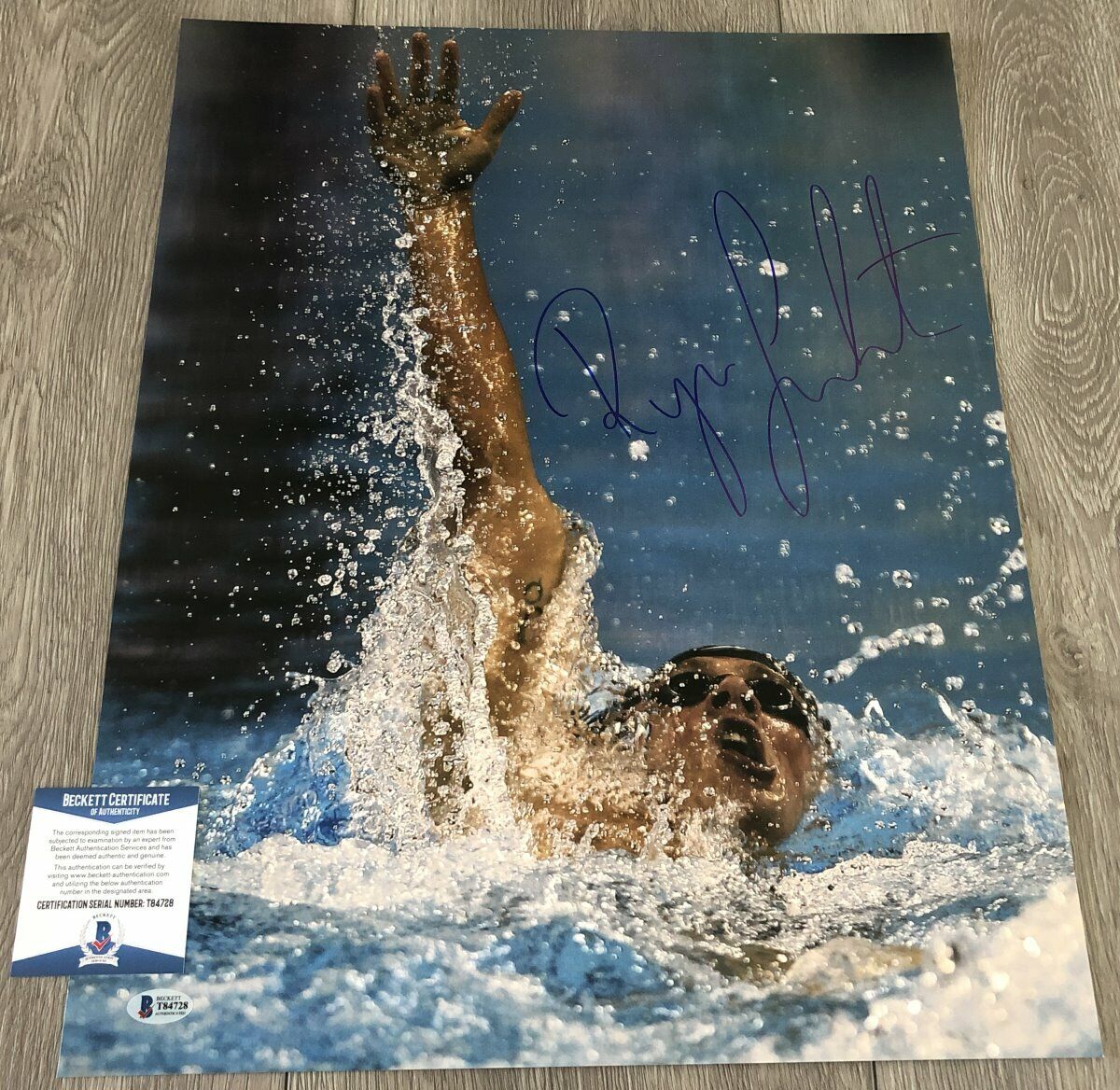 RYAN LOCHTE OLYMPICS SIGNED AUTOGRAPH USA SWIMMING 16x20 Photo Poster painting BAS BECKETT COA