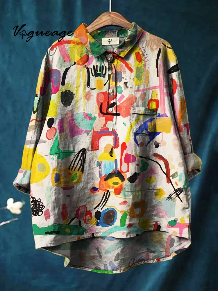 Lively And Colorful Comfortable Print Cotton And Linen Shirt