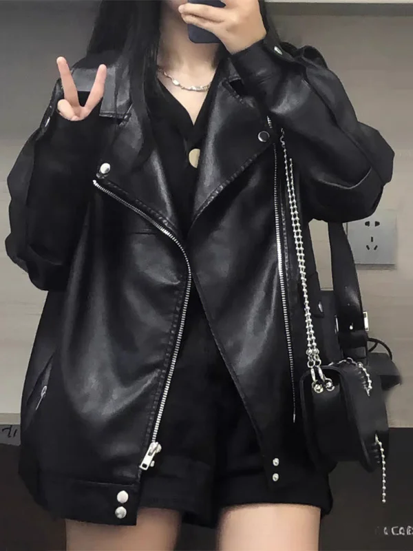 Stylish Women's Cropped Biker Premium PU Leather Jacket