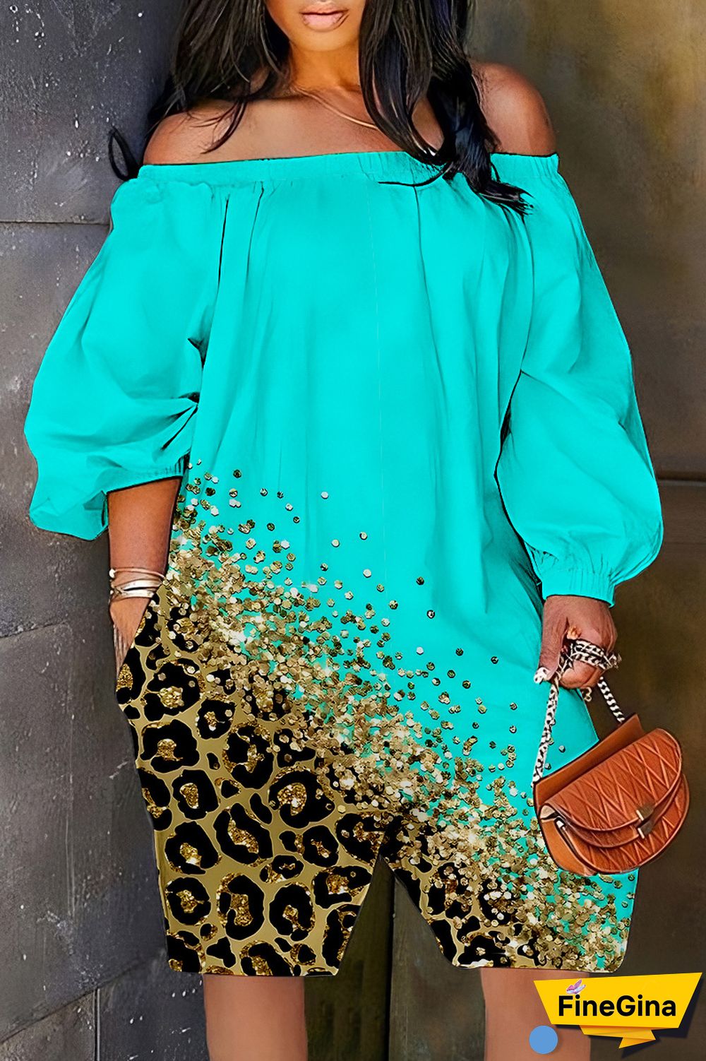 Cyan Casual Print Backless Off the Shoulder Regular Romper