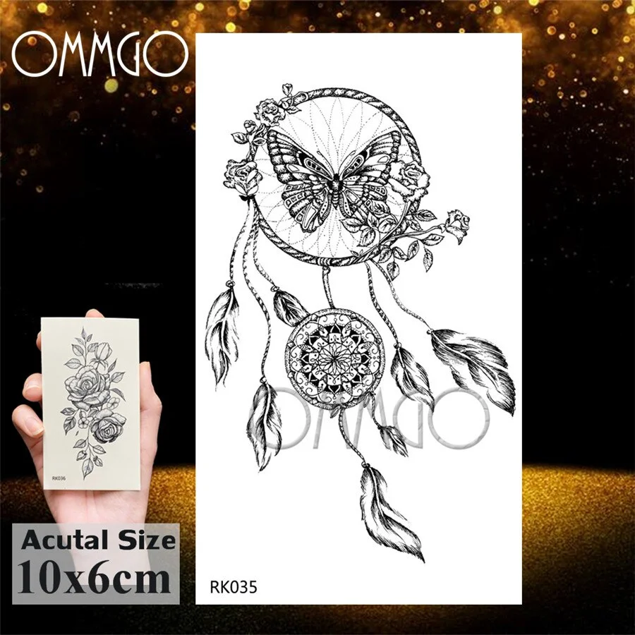 Sdrawing Dream Catcher Butterfly Feather Temporary Tattoos Sticker Black Henna Body Art Arm Fake Tatoos Leaf Sexy Custom Tattoo
